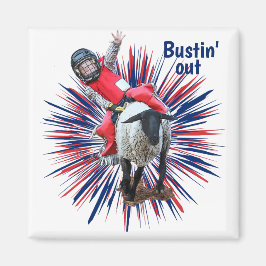 Western Rodeo Cowboy Cowgirl Mutton Busting Magnet