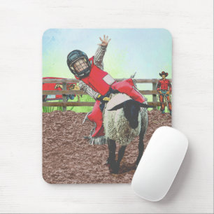 Western Rodeo Cowboy Cowgirl Mutton Busting Mousepad