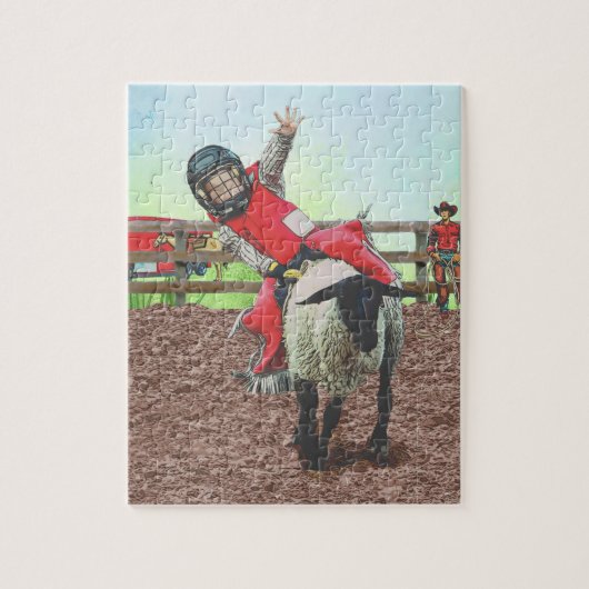 Western Rodeo Cowboy Cowgirl Mutton Busting Puzzle (Vertikal)