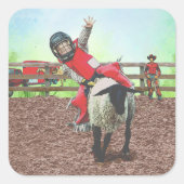 Western Rodeo Cowboy Cowgirl Mutton Busting Quadratischer Aufkleber (Vorderseite)