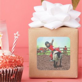 Western Rodeo Cowboy Cowgirl Mutton Busting Quadratischer Aufkleber