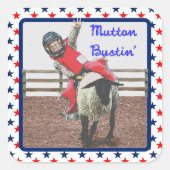 Western Rodeo Cowboy Cowgirl Mutton Busting Quadratischer Aufkleber (Vorderseite)
