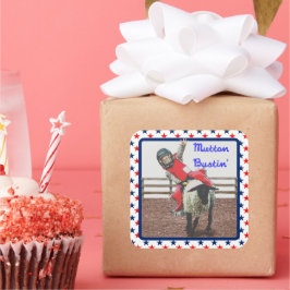 Western Rodeo Cowboy Cowgirl Mutton Busting Quadratischer Aufkleber