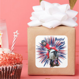 Western Rodeo Cowboy Cowgirl Mutton Busting Quadratischer Aufkleber