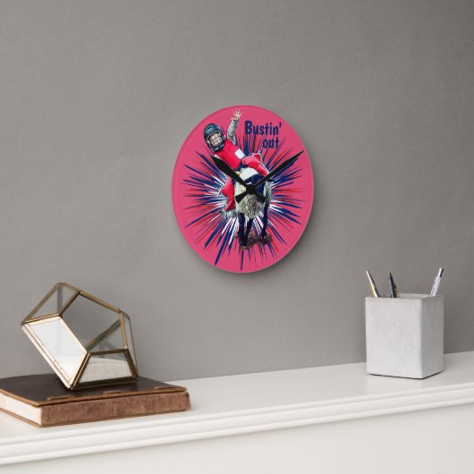 Western Rodeo Cowboy Cowgirl Mutton Busting Runde Wanduhr (Büro)