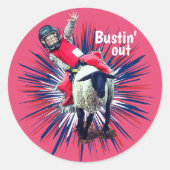 Western Rodeo Cowboy Cowgirl Mutton Busting Runder Aufkleber (Vorderseite)