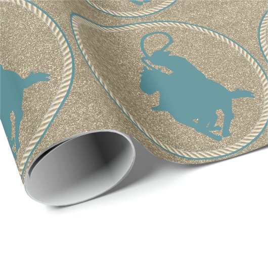 Western Rodeo Cowboy Cowgirl On Roping Geschenkpapier (Rolleneckpunkt)