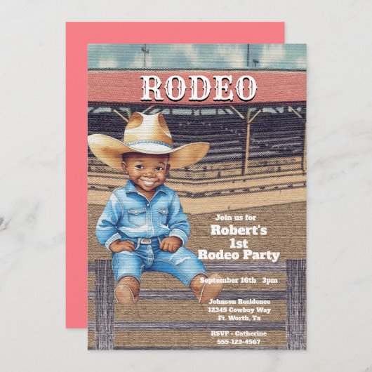 Western Rodeo Cowboy/Cowgirl Personalisiert Geburt Einladung (Vorne/Hinten)