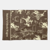 Western Rodeo Cowboy Dark Brown Personalisiert Geschirrtuch (Horizontal)