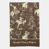 Western Rodeo Cowboy Dark Brown Personalisiert Geschirrtuch (Vertikal)