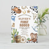 Western Rodeo Cowboy First Rodeo 1st Birthday Einladung (Stehend Vorderseite)