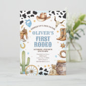 Western Rodeo Cowboy First Rodeo 1st Birthday Einladung (Stehend Vorderseite)