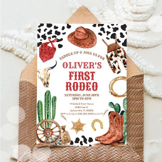 Western Rodeo Cowboy First Rodeo 1st Birthday Einladung