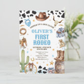 Western Rodeo Cowboy First Rodeo 1st Birthday Einladung (Stehend Vorderseite)