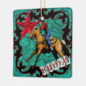 Western-Rodeo-Cowboy-Kalb oder Team-Roping Keramikornament (Links)