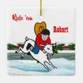 Western Rodeo Cowboy Kid Mutton Buster Keramikornament (Rückseite)
