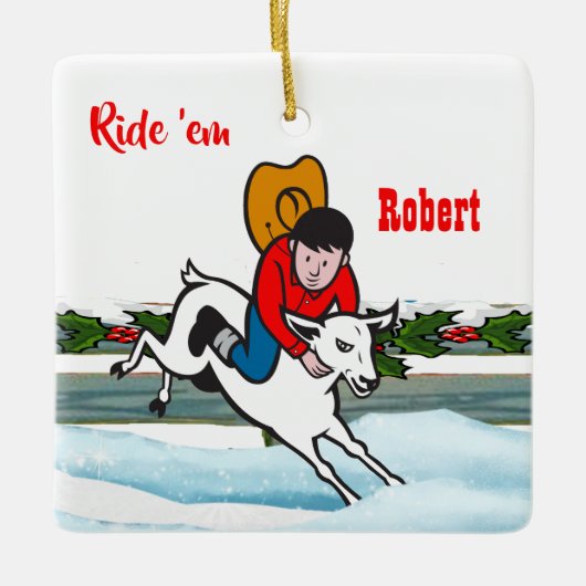 Western Rodeo Cowboy Kid Mutton Buster Keramikornament (Vorderseite)