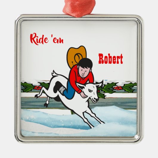 Western Rodeo Cowboy Kid Mutton Buster Ornament Aus Metall (Vorne)