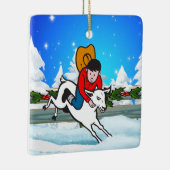Western Rodeo Cowboy Kid Mutton Buster Snow Scene Keramikornament (Rechts)