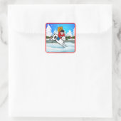 Western Rodeo Cowboy Kid Mutton Buster Snow Scene Quadratischer Aufkleber (Tasche)