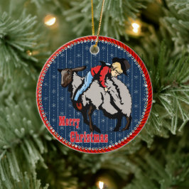 Western Rodeo Cowboy Mutton Buster auf Rückwärts Keramik Ornament