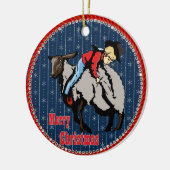 Western Rodeo Cowboy Mutton Buster auf Rückwärts Keramik Ornament (Links)