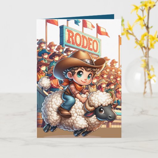 Western Rodeo Cowboy Mutton Busting Custom Karte (Gelbe Blume)