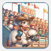 Western Rodeo Cowboy Mutton Busting Quadratischer Aufkleber (Vorderseite)