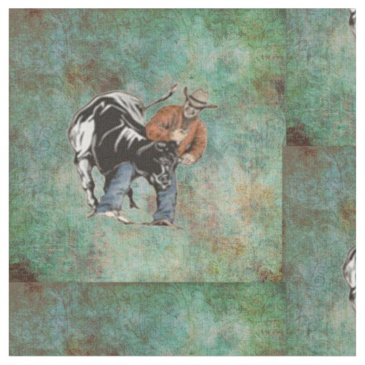 Western-Rodeo-Cowboy-Ochse-Wrestling-Druck-Gewebe Stoff (Nahaufnahme)