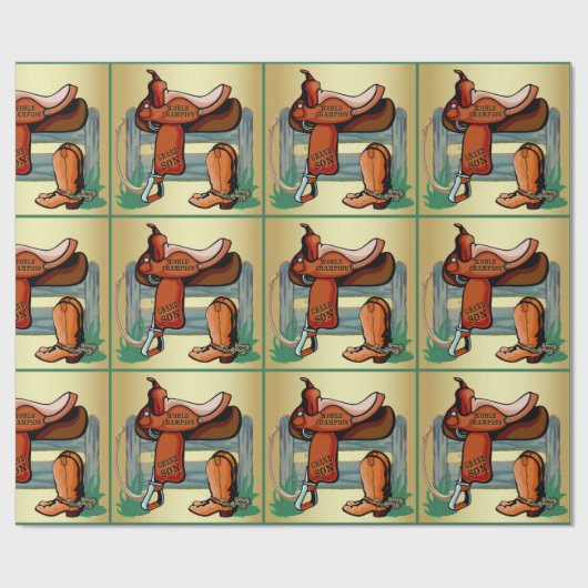 Western Rodeo Cowboy Saddle Boots Rope Grandson Geschenkpapier (Flach)