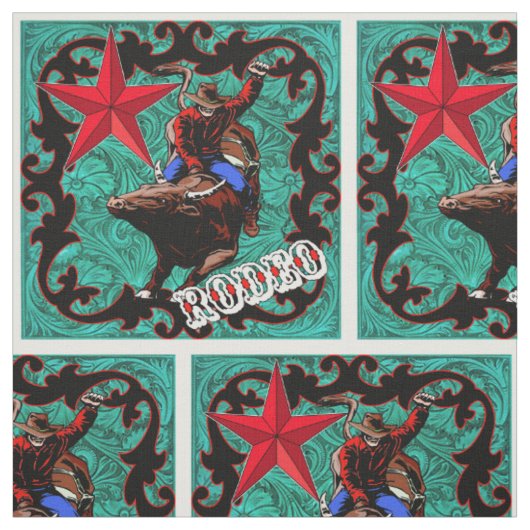 Western-Rodeo-Cowboy-Stier-ReitImitat-Leder Stoff (Muster)