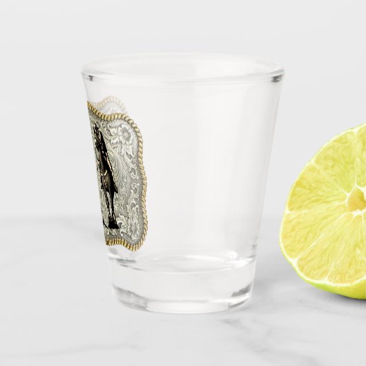 Western Rodeo Cowboy Team Roping Gürtelschnalle Schnapsglas (Rechts)