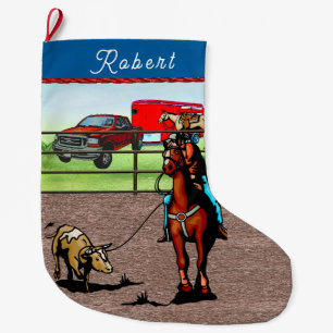 Western Rodeo Cowboy Team Roping Steer Großer Weihnachtsstrumpf