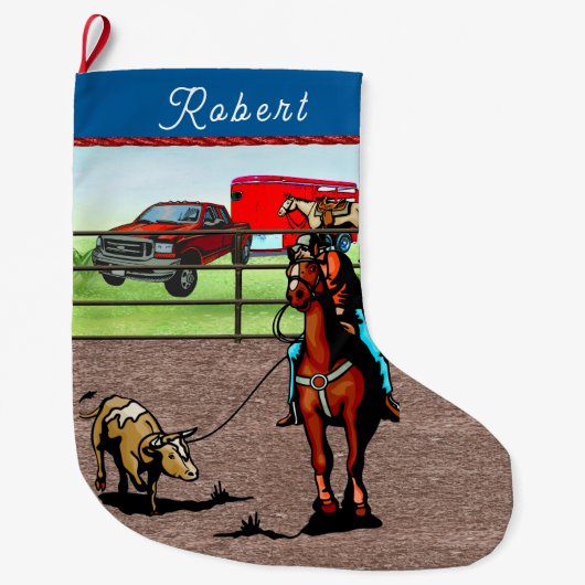Western Rodeo Cowboy Team Roping Steer Großer Weihnachtsstrumpf (Vorderseite)