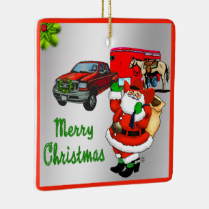 Western Rodeo Cowboy Truck Trailer Weihnachten Keramikornament
