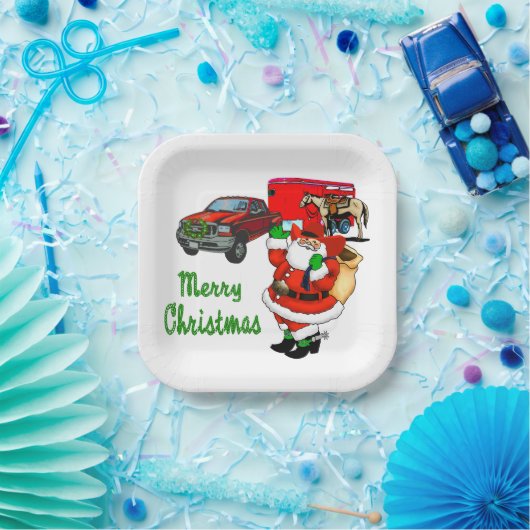 Western Rodeo Cowboy Truck Trailer Weihnachten Pappteller (Party)