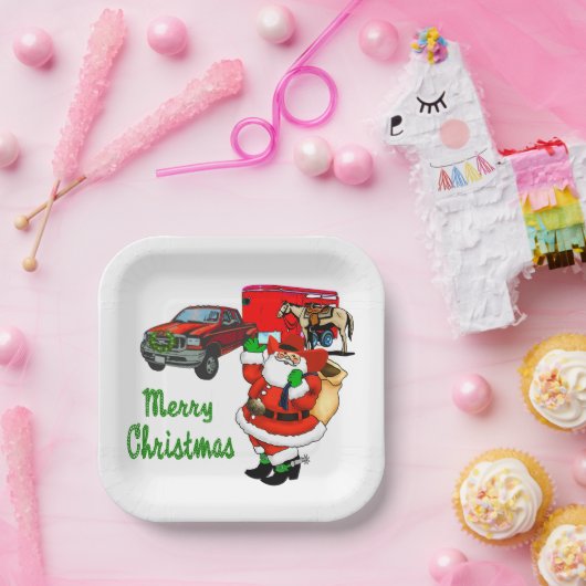 Western Rodeo Cowboy Truck Trailer Weihnachten Pappteller (Party)