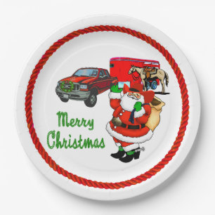 Western Rodeo Cowboy Truck Trailer Weihnachten Pappteller