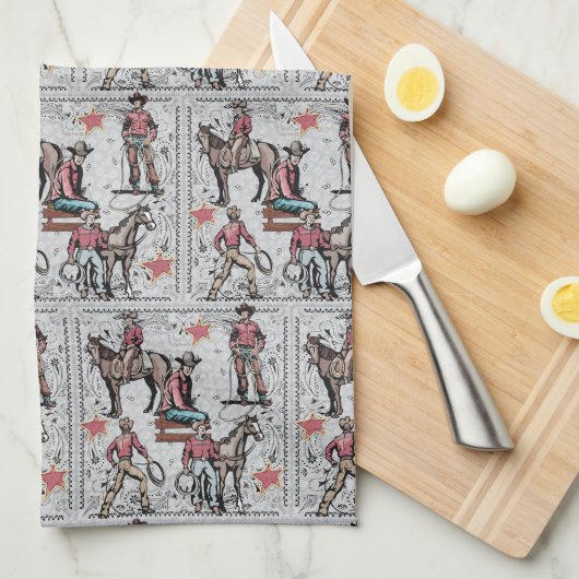 Western Rodeo Cowboys Roping Geschirrtuch (Viertel Falte)