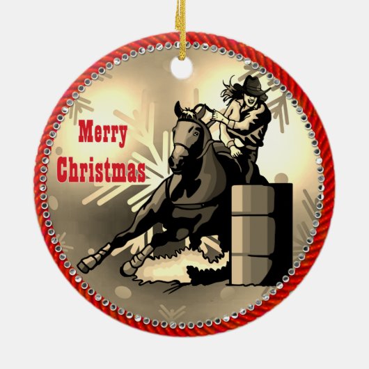 Western Rodeo Cowgirl Barrel Racer Keramik Ornament (Hinten)
