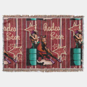 Western Rodeo Cowgirl Barrel Racer Throw Blanket Decke