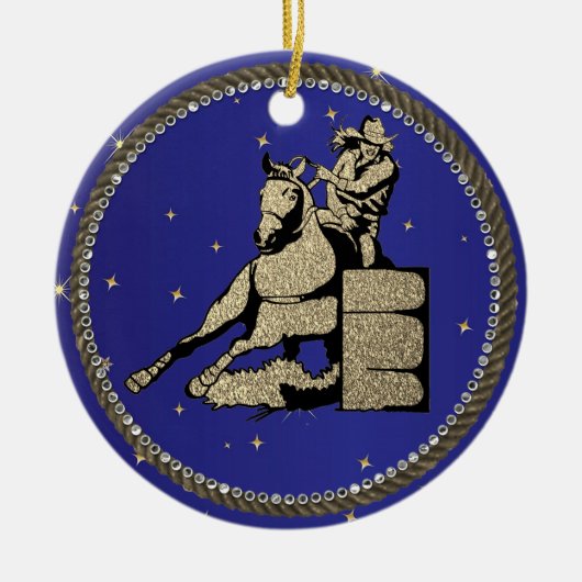Western Rodeo Cowgirl Barrel Racing Keramik Ornament (Vorne)