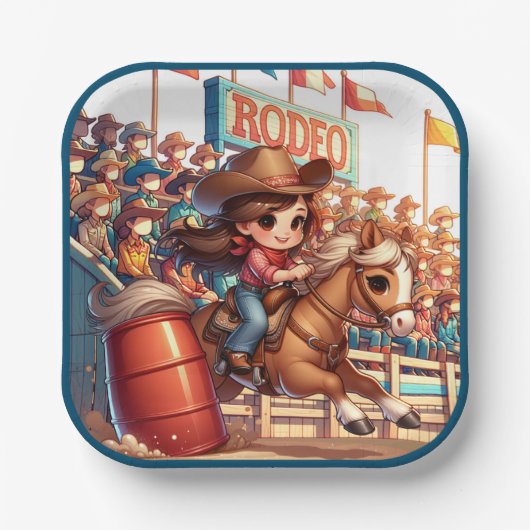Western Rodeo Cowgirl Barrel Racing Pappteller (Vorderseite)