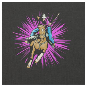 Western-Rodeo-Cowgirl-Fass, das laufendes Pferd Stoff