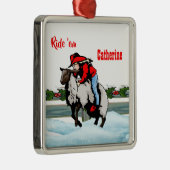 Western Rodeo Cowgirl Kid Mutton Buster Christmas Ornament Aus Metall (Rechts)