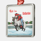 Western Rodeo Cowgirl Kid Mutton Buster Christmas Ornament Aus Metall (Links)