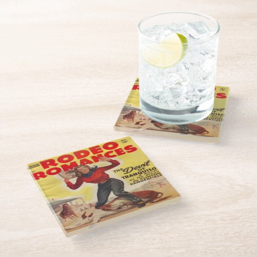 Western Rodeo Cowgirl Tying Calf Rodeo Romance Glasuntersetzer (Schrägansicht)