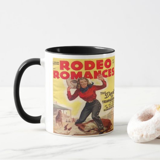 Western Rodeo Cowgirl Tying Calf Rodeo Romance Tasse (Mit Donut)