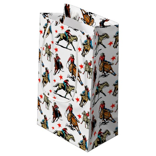 Western-Rodeo-Cowgirls auf Pferden Kleine Geschenktüte (Rückseite Schrägansicht)