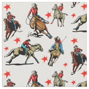 Western-Rodeo-Cowgirls-Reitpferdeentwurfs-Gewebe Stoff